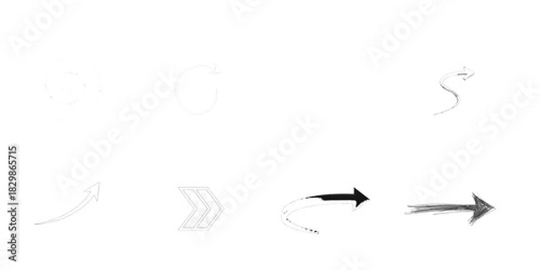 Fototapeta Eight arrow icons with diverse styles on white background isolated on a transparent background