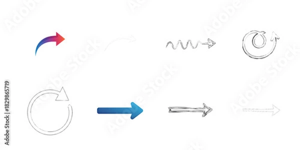 Fototapeta Eight varied arrow and circular arrow icons on white background isolated on a transparent background