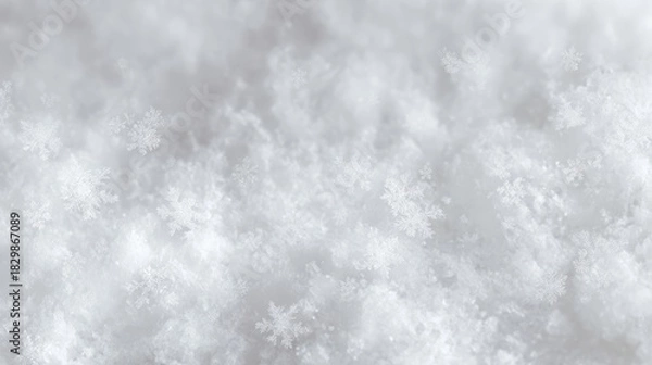 Fototapeta fresh snow top view, snowy white texture, detailed snowflakes, seamless winter background for creative use