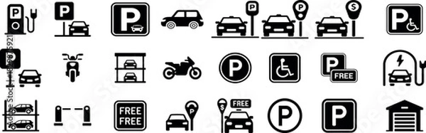Obraz Parking icons set with symbols for various vehicle services