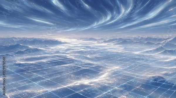 Obraz Abstract Blue Ocean Waves with Grid Overlay.