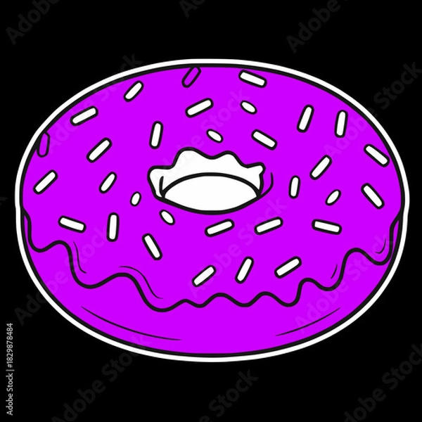 Fototapeta Frosted Purple Donut with sprinkles simple isolated black background drawing icon logo video-game asset 