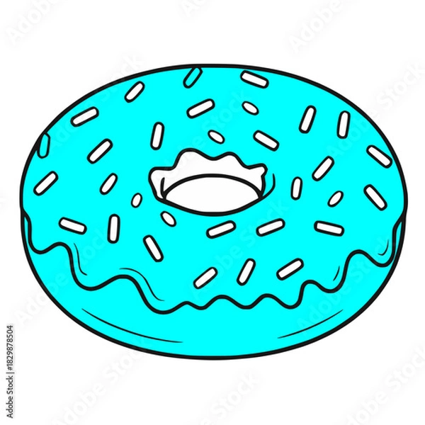 Fototapeta Teal blue Donut with sprinkles simple isolated transparent background drawing icon logo video-game asset 
