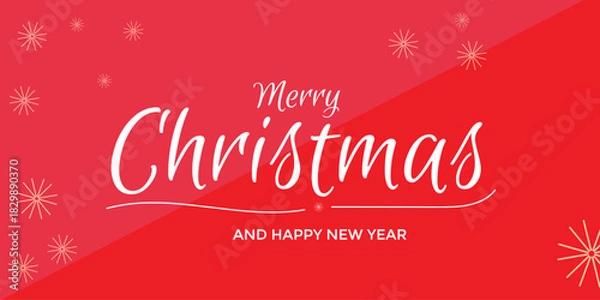 Obraz New year banner in classic stile. Red background, snowflake, text. Vector illustration 