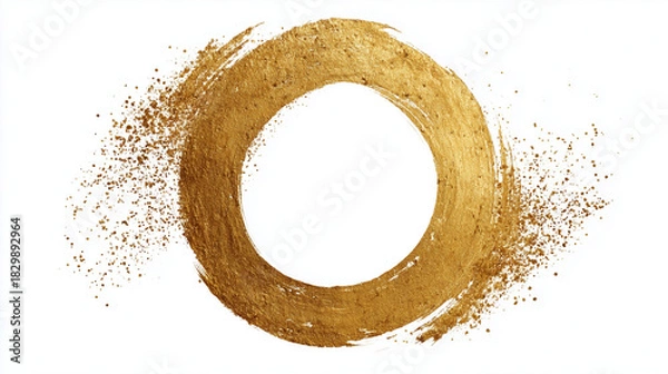Fototapeta Goldener Pinselstrich-Kreis auf weißem Hintergrund – glänzender abstrakter Brushstroke Ring
