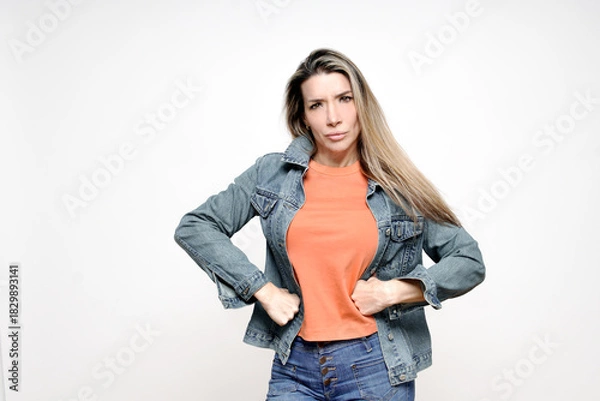Fototapeta Woman showing anger and frustration with disapproving expression