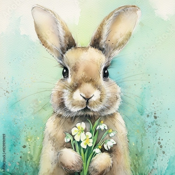 Obraz A bunny with a flower in its paws