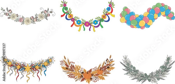 Fototapeta Collection of floral garlands and wreaths isolated on transparent background, perfect for adding a touch of elegance