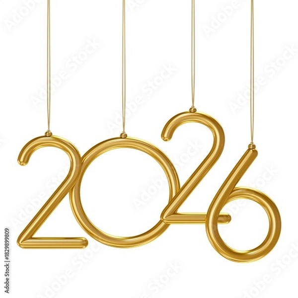 Fototapeta Gleaming golden 2026 numbers suspended, celebrating the arrival of a new year, symbolizing future aspirations, festive occasions, and bright beginnings