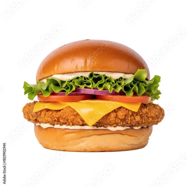 Obraz Delicious crispy chicken burger isolated on transparent background