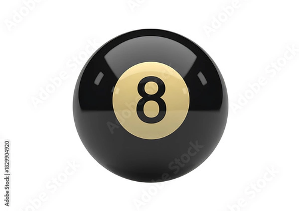 Fototapeta Shiny black eight ball with a golden circle and the number 8 in the center isolated on a transparent background