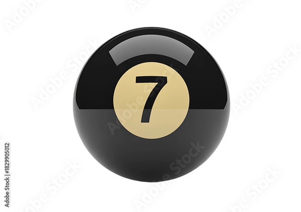 Fototapeta Shiny black number 7 pool ball on transparent background, sleek glossy seven billiard ball with smooth surface and crisp detail