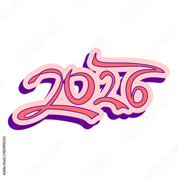 Fototapeta Stylized 2026 Text Design with Pink and Purple Shadows for a Graphic Element