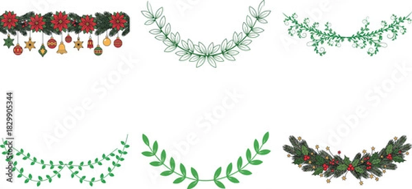 Fototapeta Set of festive christmas garlands isolated on transparent background, perfect for adding a touch of holiday cheer to your designs