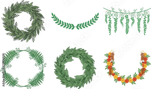 Fototapeta Festive christmas garland collection isolated on transparent background, perfect for adding a touch of holiday cheer to your designs