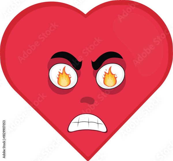 Obraz vector illustration emoticon character face fox animal, with a furious expression and fire flame in his eyes