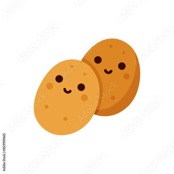 Obraz Two cute potatoes with smiling faces illustration on transparent background