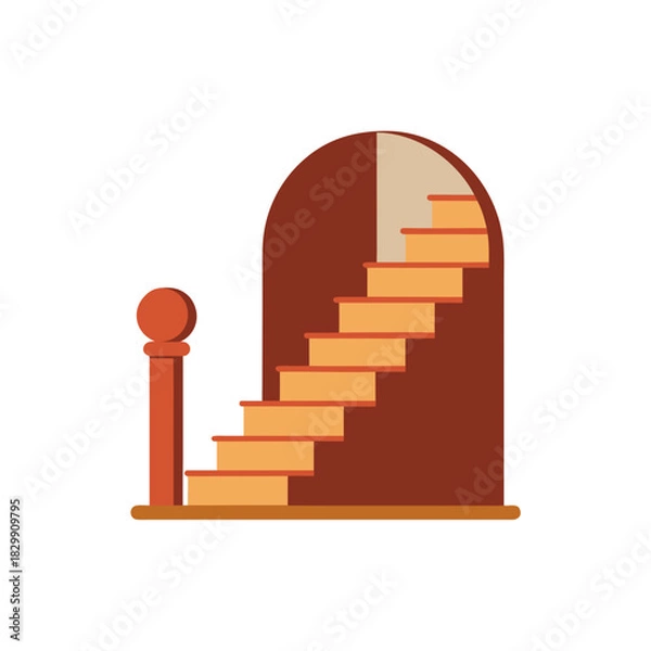 Obraz Illustration of stairs with a post and archway art on transparent background
