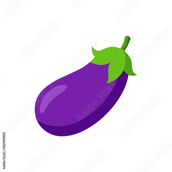 Obraz Illustration of a single purple eggplant with stem on transparent background
