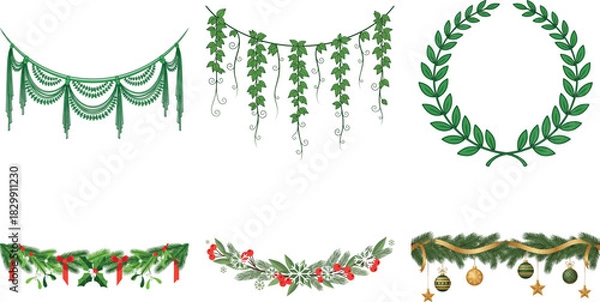 Fototapeta Festive christmas wreaths and garlands isolated on transparent background, perfect for adding holiday cheer to designs