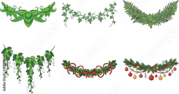 Fototapeta Collection of festive christmas garlands isolated on transparent background for holiday decorations and celebrations