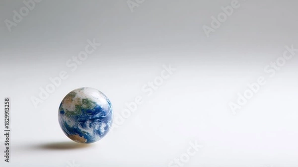 Obraz Miniature globe on a plain background, symbolizing global concepts and simplicity. tourism brochures.