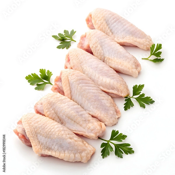 Fototapeta Raw chicken wings isolated on a white background showcasing fresh poultry pieces ideal for cooking, recipes, marinating,