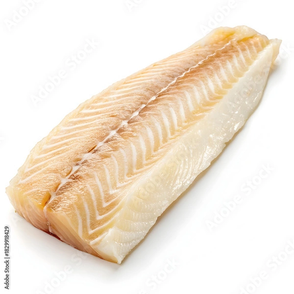 Fototapeta Raw cod fillet isolated on a white background showcasing fresh fish, ideal for cooking, recipes, healthy meals