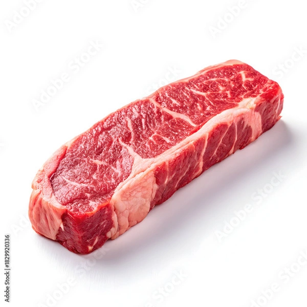 Fototapeta Raw steak strip isolated on white background showcasing fresh beef ingredient ideal for cooking, grilling, recipes,