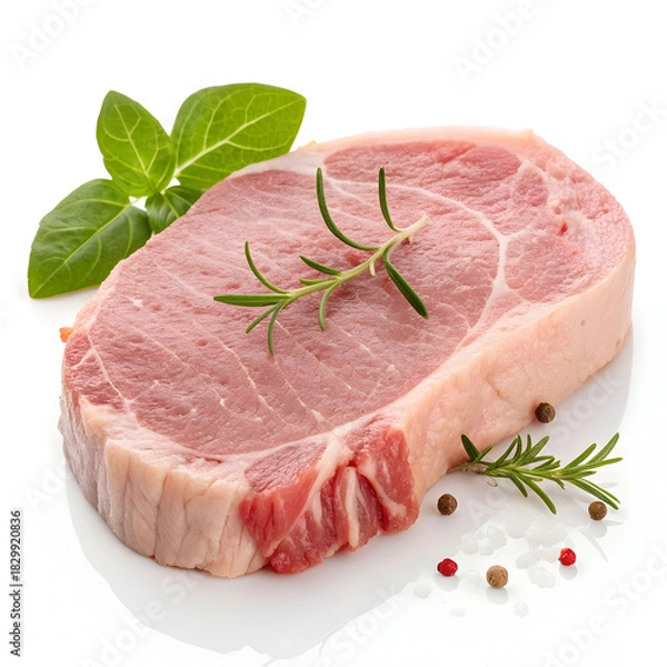 Fototapeta Raw veal cutlet isolated on white background showcasing fresh meat ingredient ideal for cooking, gourmet recipes, roasting,