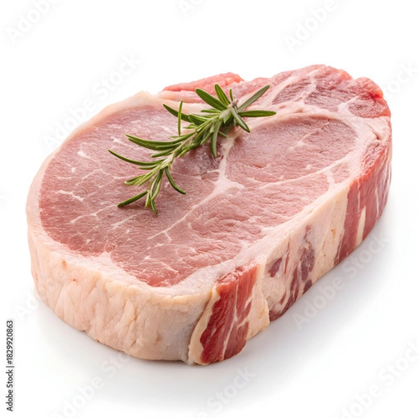 Fototapeta Raw veal cutlet isolated on white background showcasing fresh meat ingredient ideal for cooking, gourmet recipes, roasting,