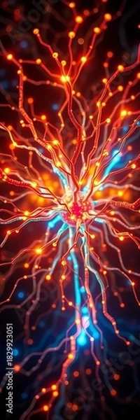 Fototapeta Neural network visualization, glowing synapses firing,  connection,  thought