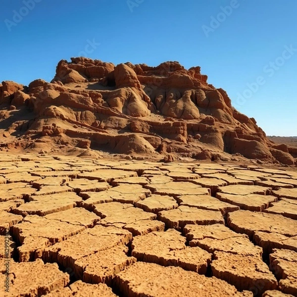 Obraz Parched earth texture with deep fissures from prolonged dryness,  environmental,  desolate