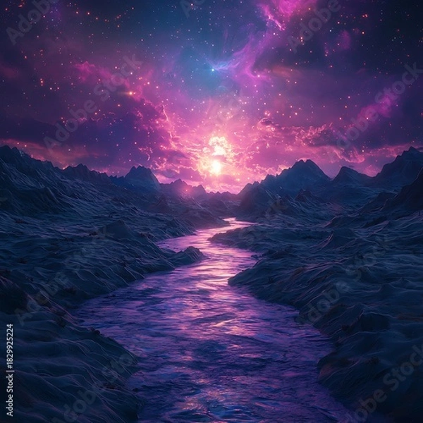 Obraz Surreal cosmic canyon under starlit heavens high resolution picture