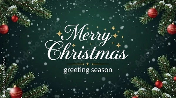 Fototapeta Elegant merry christmas greeting with festive ornaments and snowflakes