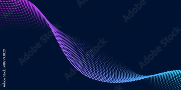 Fototapeta Futuristic Halftone Particle Wave Background, Digital Flow, Sound Frequency, and Abstract Data Stream Design