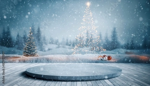 Fototapeta Winter wonderland celebration snowy forest digital art festive atmosphere elevated view holiday spirit captured in a magical scene