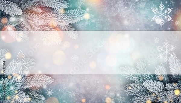 Obraz Winter wonderland snowflakes and frosty pine branches seasonal holiday background nature soft atmosphere close-up view festive spirit