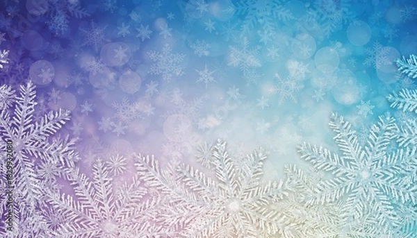 Obraz Winter wonderland background with snowflakes digital art abstract design cool color palette high-resolution image of snowflakes in a blue and purple gradient environment