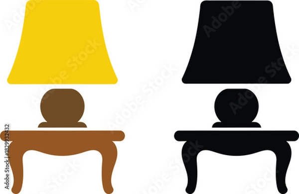 Obraz Print Classic Bedside Table and Lamp Icon Set Silhouette and Color Vector illustration