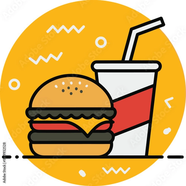 Obraz Print Classic Cheeseburger and Soda Fast Food Meal Icon Design Vector illustration