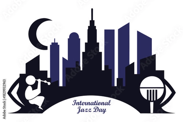 Obraz International Jazz Day Art Deco Surreal Skyline Vector