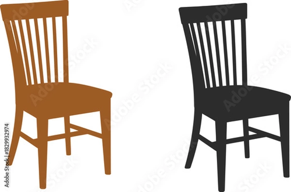 Obraz Print Classic Dining Room Wooden Chair Icon Set Silhouette and Color Vector illustration