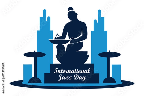 Obraz International Jazz Day Bronze Drummer Mythic Fountain Vector
