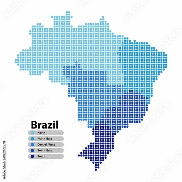 Obraz Brazil Map of circle shape with the regions blue color in bright colors on white background. Vector illustration dotted style.