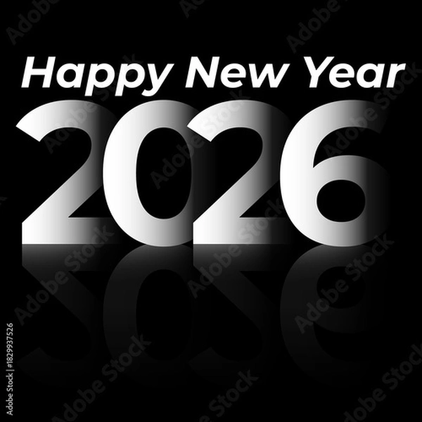 Obraz Happy New Year 2026 Silver Gradient Text with Reflection