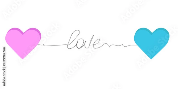 Obraz Two Hearts Connected by Line — Love Concept