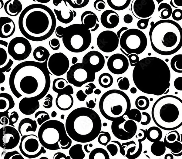 Fototapeta Geometric Symphony: A captivating arrangement of concentric circles and rounded shapes in contrasting black and a background.