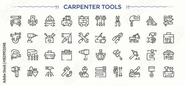 Fototapeta Carpenter Tools icon pack. Outline icons collection. Carpentry icon set in linear style. Includes symbols for craft, wood craft, tool, carpenter, handyman, tools and more.