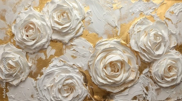 Fototapeta Opulent Roses • Rich Texture, Gold & Silver Details